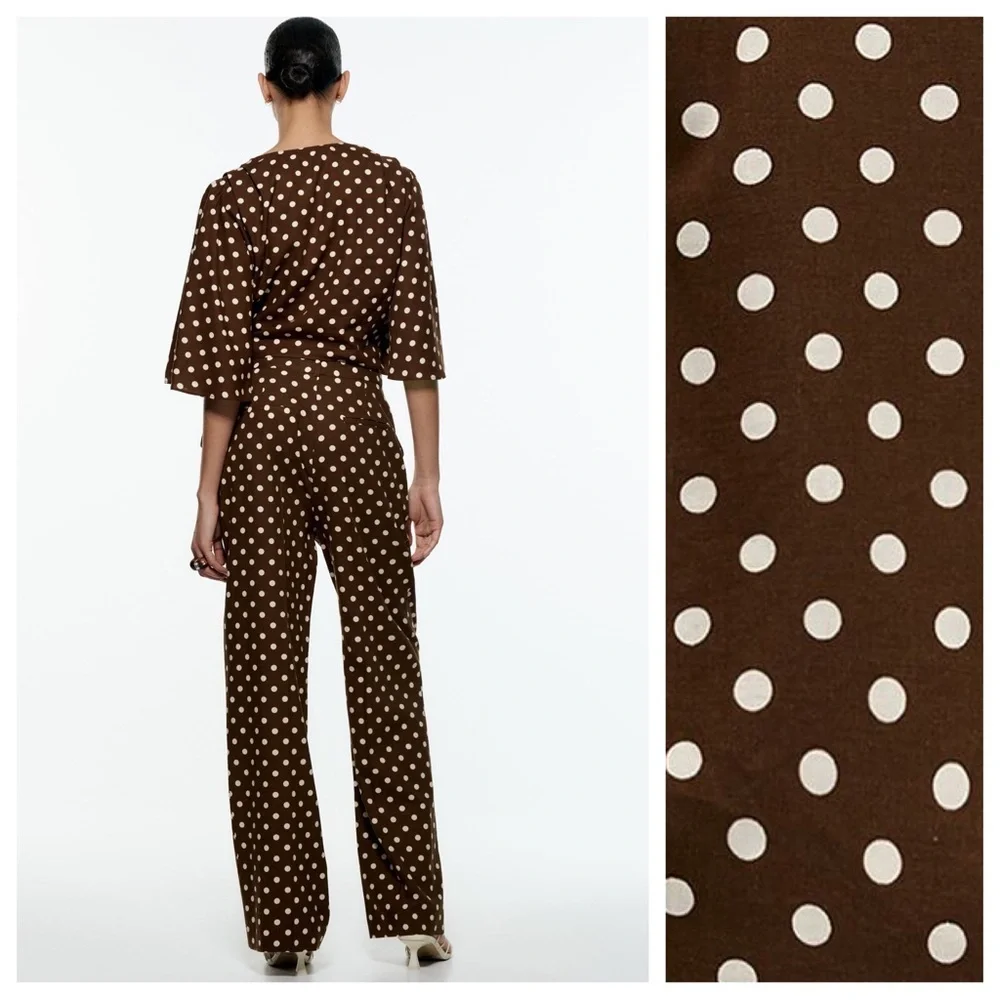NWT. Zara Brown/Cream Polka Dots Crop Top with Bow. Size L. - Picture 6 of 12
